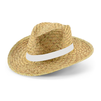 JEAN RIB NATURAL STRAW HAT with Sublimated Ribbon in White