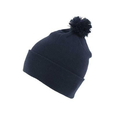 KNITTED ACRYLIC BEANIE HAT in Navy Blue