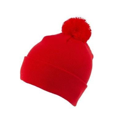 KNITTED ACRYLIC BEANIE HAT in Red