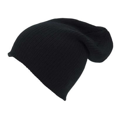 KNITTED ACRYLIC OVERSIZE BEANIE HAT in Black