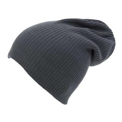 KNITTED ACRYLIC OVERSIZE BEANIE HAT in Grey