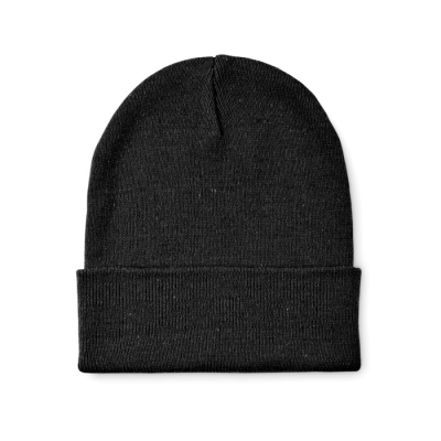 KNITTED BEANIE with Cuff in Black