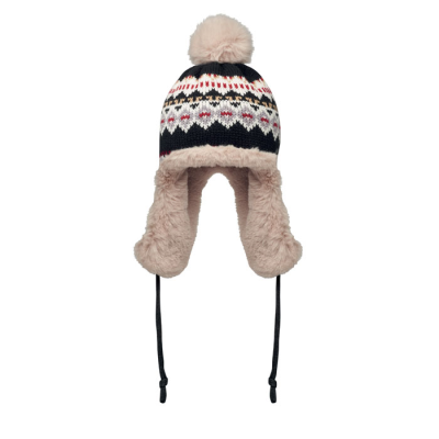 KNITTED BEANIE with Ear Flap in Black