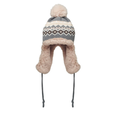 KNITTED BEANIE with Ear Flap in Grey