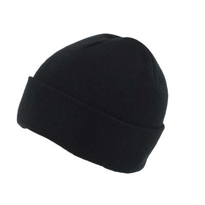 KNITTED SKI HAT with Turn Up in Black