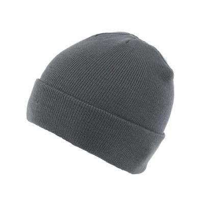 KNITTED SKI HAT with Turn Up in Dark Grey
