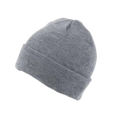 KNITTED SKI HAT with Turn Up in Heather Grey