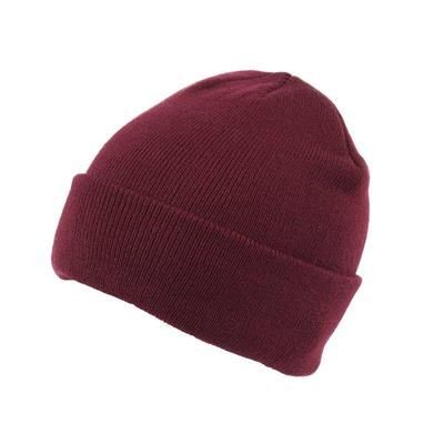 KNITTED SKI HAT with Turn Up in Maroon