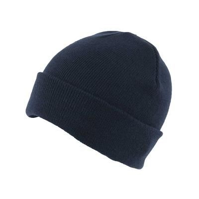 KNITTED SKI HAT with Turn Up in Navy Blue
