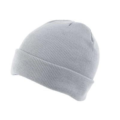 KNITTED SKI HAT with Turn Up in Pale Grey