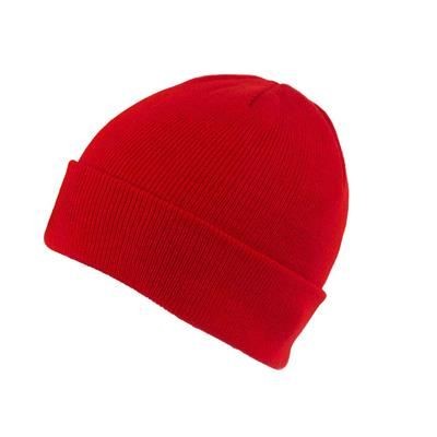 KNITTED SKI HAT with Turn Up in Red