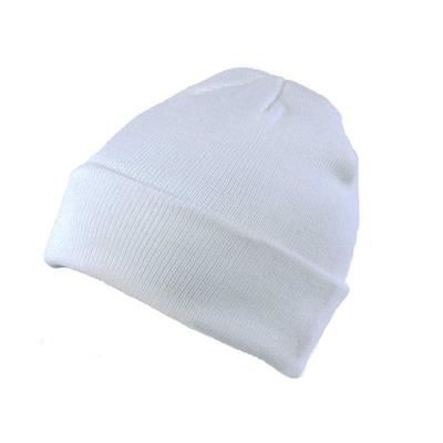 KNITTED SKI HAT with Turn Up in White