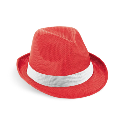 MANOLO POLI HAT in PP with White Polyester Ribbon in Red