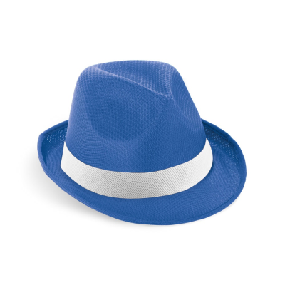 MANOLO POLI HAT in PP with White Polyester Ribbon in Royal Blue
