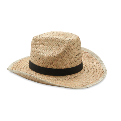 NATURAL STRAW COWBOY HAT in Black