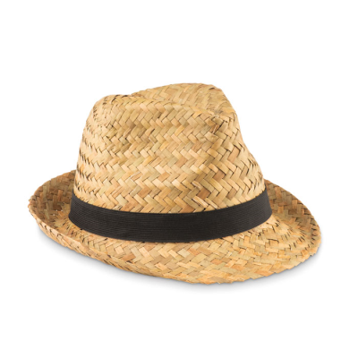 NATURAL STRAW HAT in Black