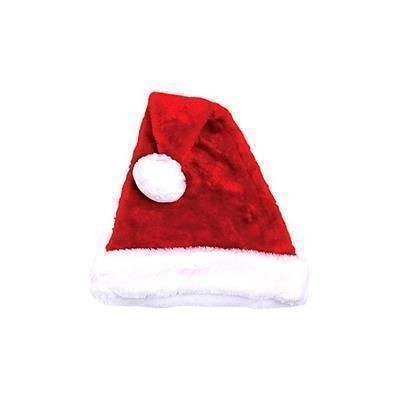 PLUSH FATHER CHRISTMAS SANTA HAT with Fur Trim