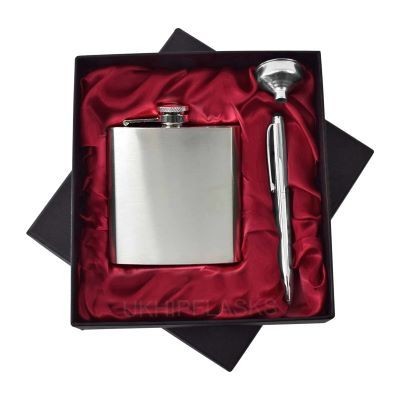 6OZ HIP FLASK GIFT SET with Pen