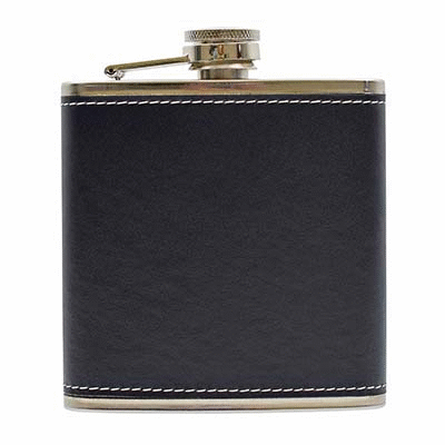 6OZ PU LEATHER HIP FLASK in Black