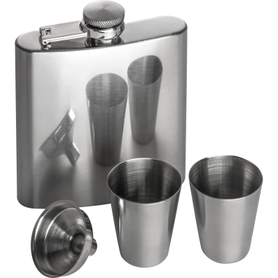 HIP FLASK SET with 2 Cup in Silver Grey 