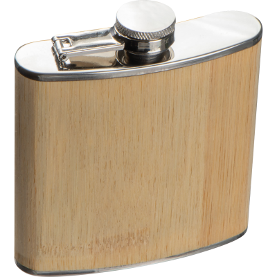 HIP FLASK with Bamboo Cover in Beige