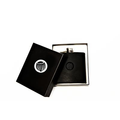 LEATHER AND STAINLESS STEEL METAL 6OZ HIP FLASK