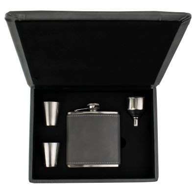 LUXURY HIP FLASK GIFT SET in Grey