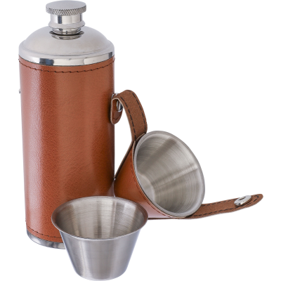 RECYCLED STAINLESS STEEL METAL FLASK (230ML) in Brown