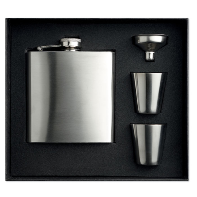 SLIM HIP FLASK W 2 CUP SET in Silver