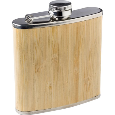 STAINLESS STEEL METAL AND BAMBOO HIP FLASK in Brown