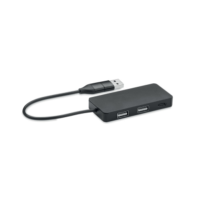 3 PORT USB HUB with 20Cm Cable in Black