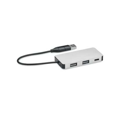 3 PORT USB HUB with 20Cm Cable in Silver