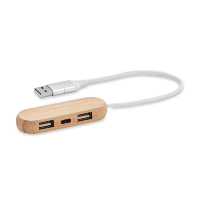3 PORT USB HUB with Dual Input in Brown