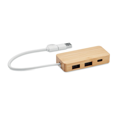 BAMBOO USB 3 PORTS HUB in Brown