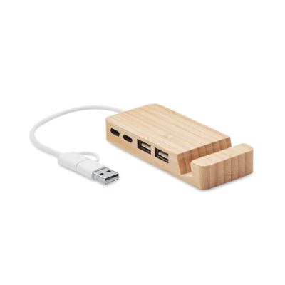 BAMBOO USB 4 PORTS HUB in Brown