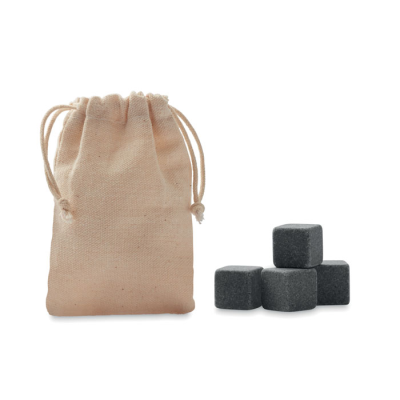 4 STONE ICE CUBES in Pouch in Brown