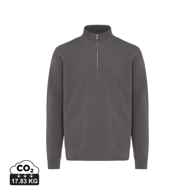 IQONIQ ELGON RECYCLED COTTON QUARTER ZIP SWEATER in Anthracite Grey