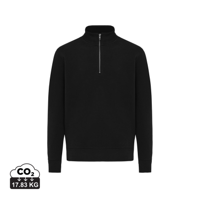 IQONIQ ELGON RECYCLED COTTON QUARTER ZIP SWEATER in Black