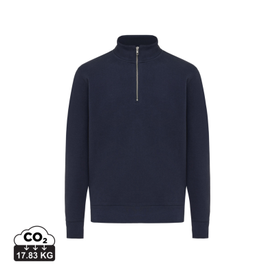 IQONIQ ELGON RECYCLED COTTON QUARTER ZIP SWEATER in Navy