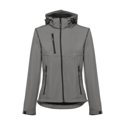 THC ZAGREB LADIES LADIES SOFTSHELL JACKET with Detachable Hood & Rounded Back Hem - L in Grey