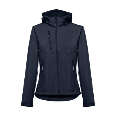THC ZAGREB LADIES LADIES SOFTSHELL JACKET with Detachable Hood & Rounded Back Hem - L in Navy Blue