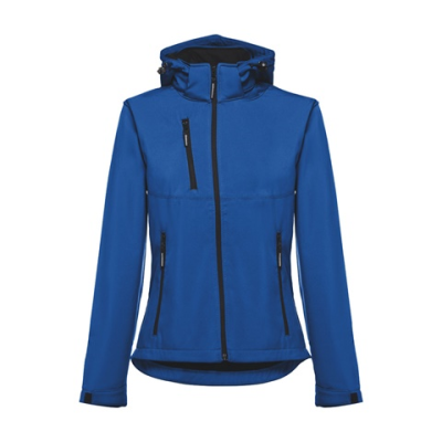 THC ZAGREB LADIES LADIES SOFTSHELL JACKET with Detachable Hood & Rounded Back Hem - M in Royal Blue