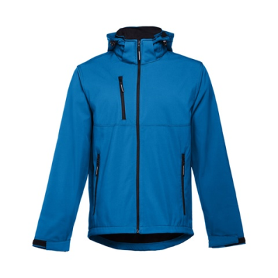 THC ZAGREB MENS SOFTSHELL JACKET with Detachable Hood & Rounded Back Hem - L in Petrol Blue