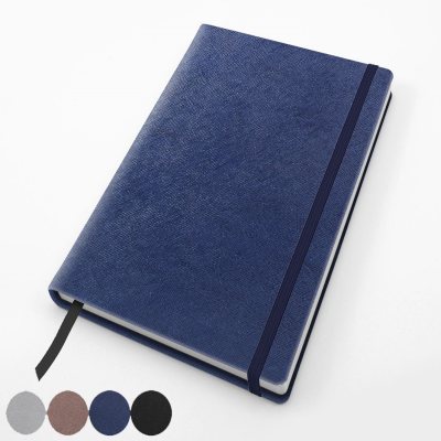 A5 CASEBOUND NOTE BOOK with Elastic Strap in Textured Saffiano in 4 Metallic Colours