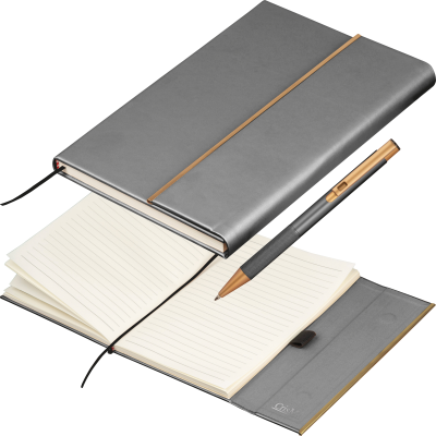 CRISMA SET OF LEATHER NOTE BOOK AND PEN in Anthracite Grey 