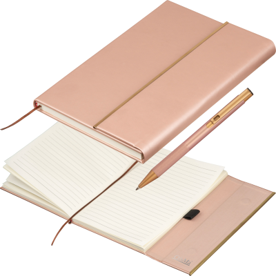 CRISMA SET OF LEATHER NOTE BOOK AND PEN in Copper 