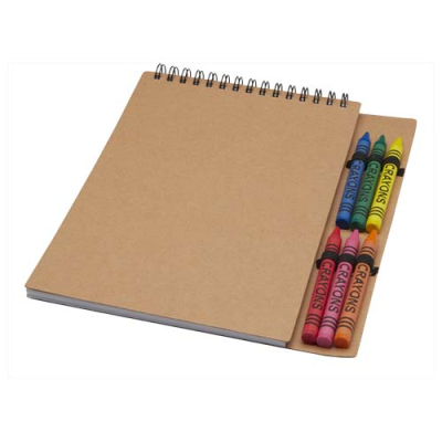 DOODLE A5 SPIRAL SOFT COVER NOTE BOOK AND CRAYON SET - PROMOTIONAL CORPORATE GIFT