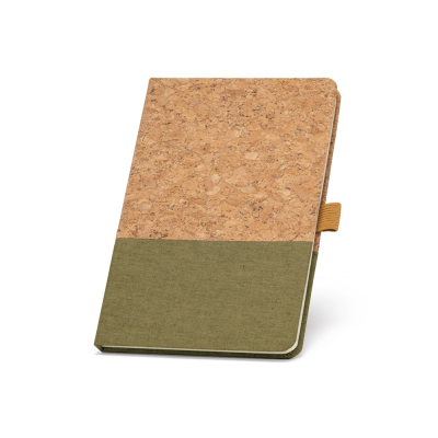 KLEE A5 NOTE BOOK in Cork & Linen with Lined x Sheet in Dark Green