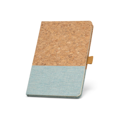 KLEE A5 NOTE BOOK in Cork & Linen with Lined x Sheet in Light Blue