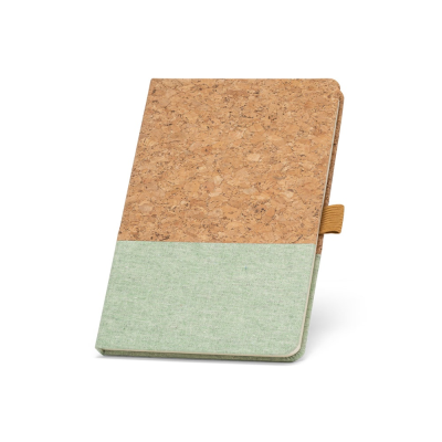 KLEE A5 NOTE BOOK in Cork & Linen with Lined x Sheet in Pale Green